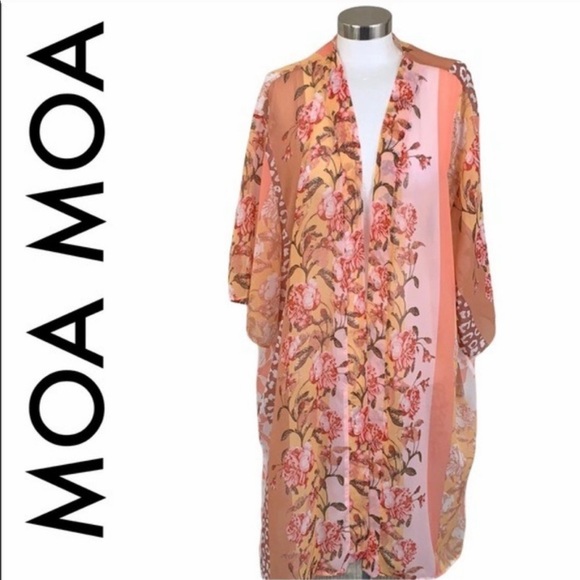 Moa Moa Jackets & Blazers - MOA MOA NWT ORANGE WHITE LEOPARD FLORAL DUSTER 2X